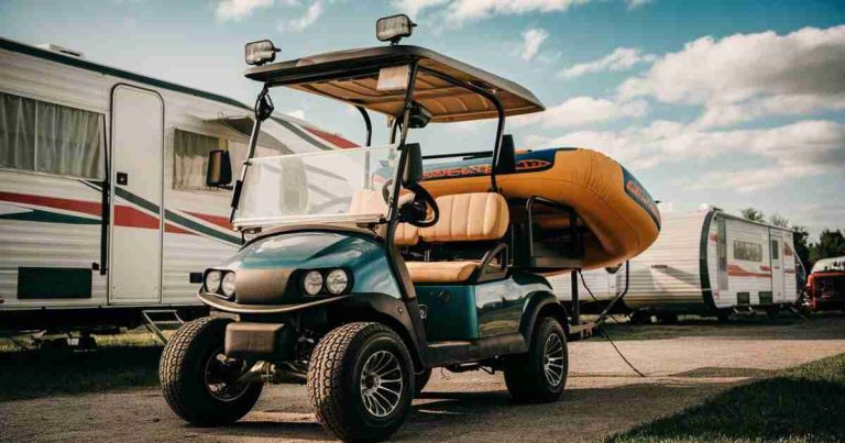 Golf carts and rafts: perfect companions for a summer river float