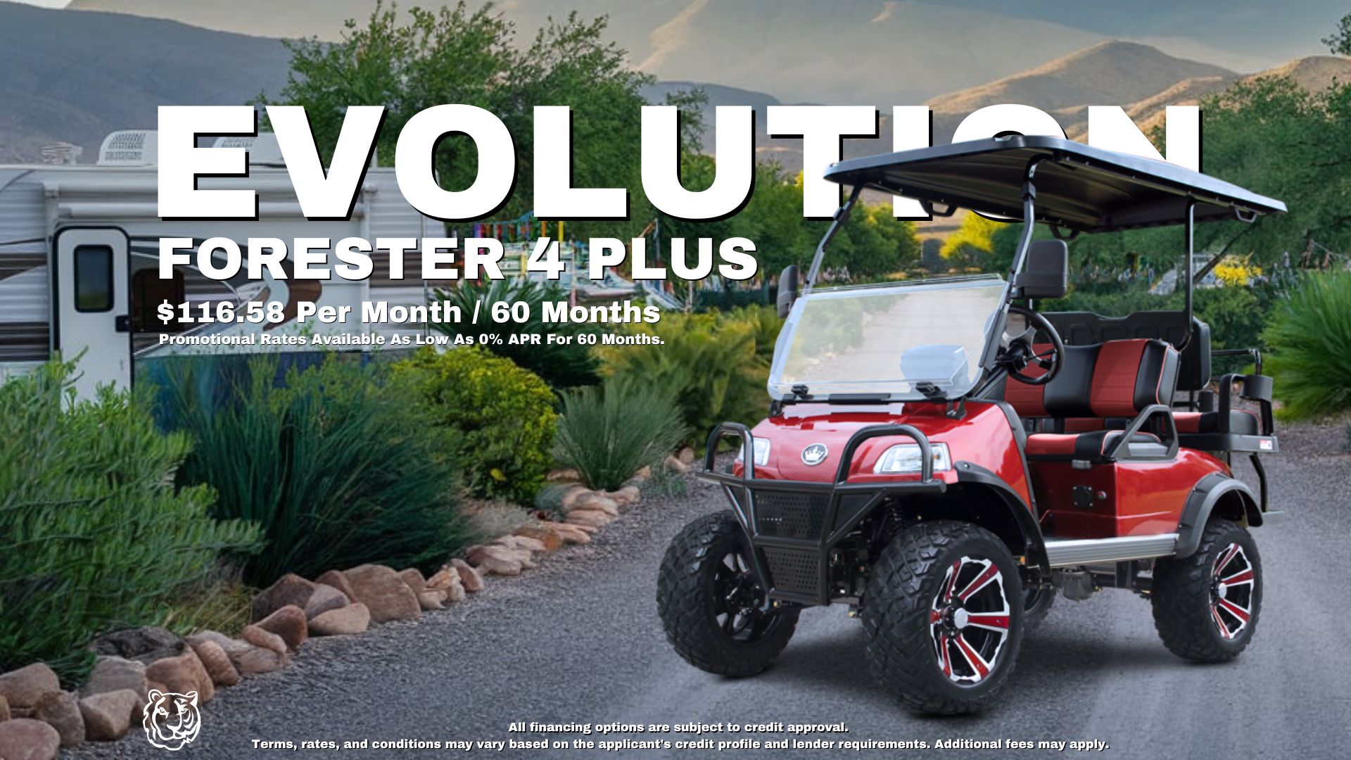 RV Park Campground Golf Cart: The EVolution Forester 4 Plus.