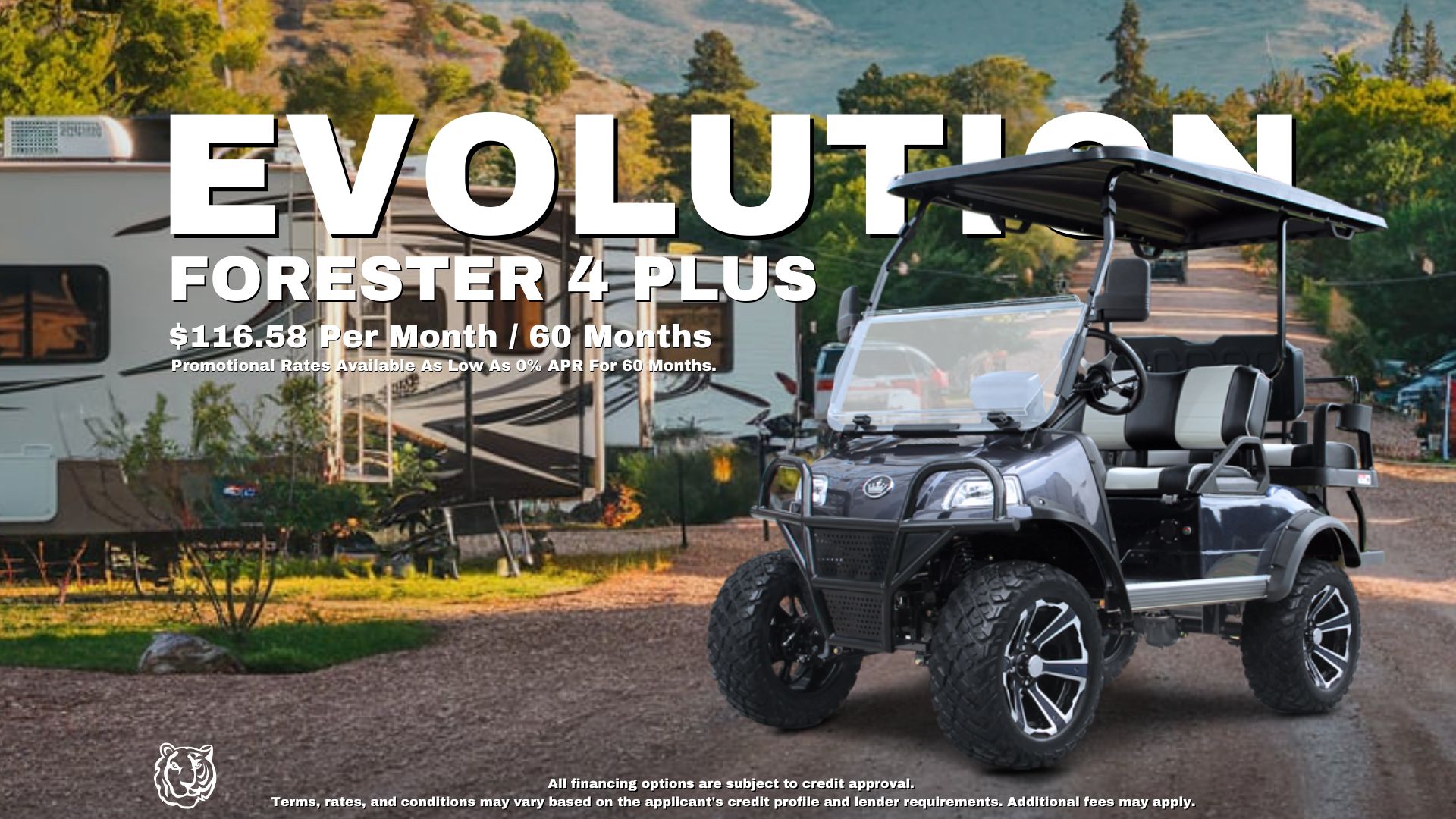 The Best RV Park Golf Cart: The EVolution Forester 4 Plus.