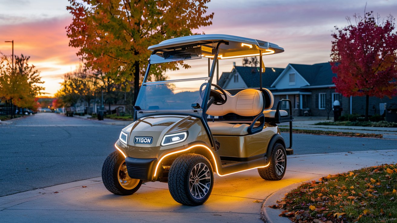 Gold Golf Cart Fall Neighborhood