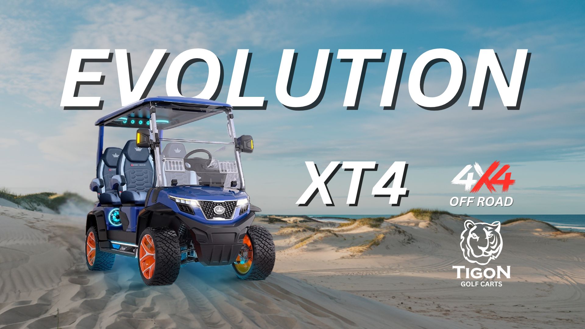 EVOLUTION XT4 4X4 ALL WHEEL DRIVE GOLF CART AT THE BEACH (1)