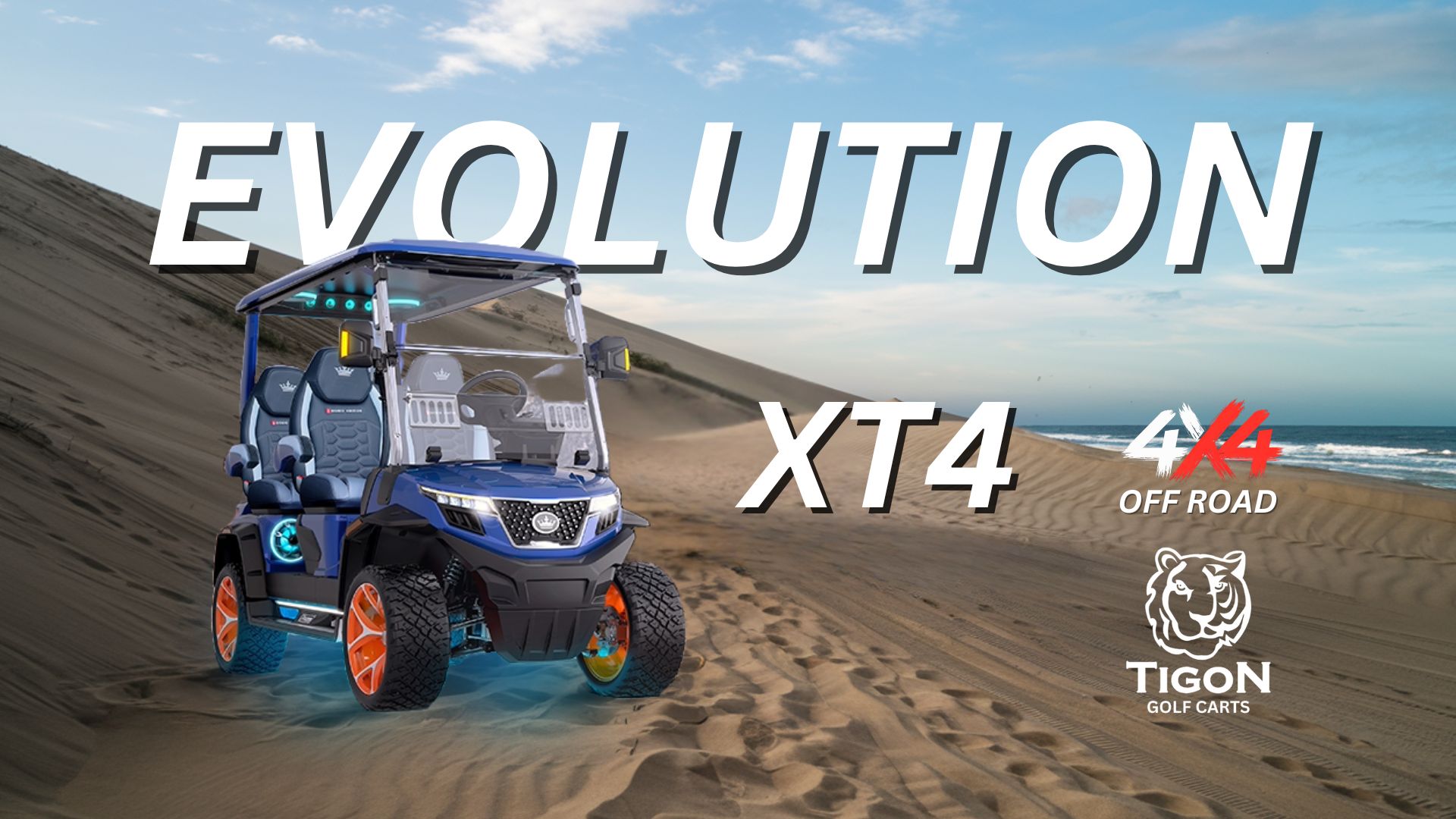 EVOLUTION XT4 4X4 ALL WHEEL DRIVE GOLF CART AT THE BEACH (2)