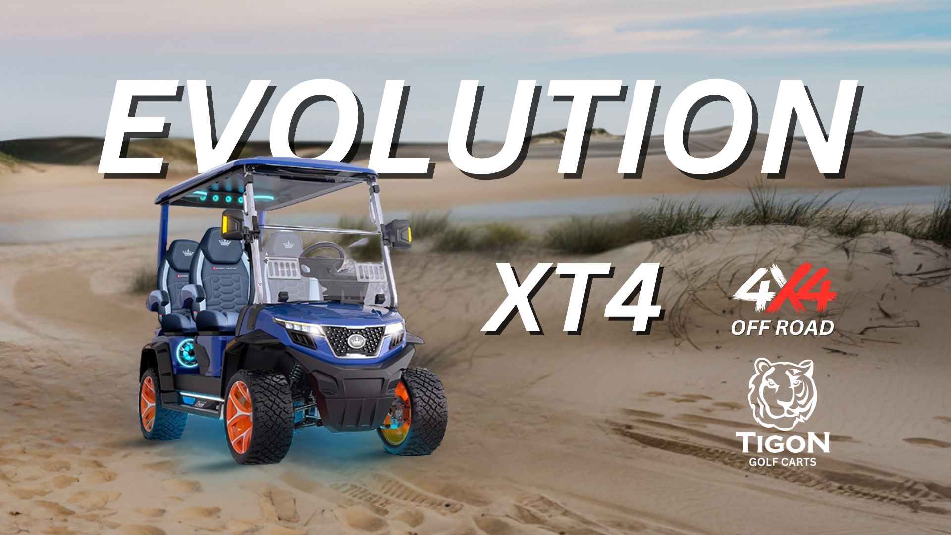 EVOLUTION XT4 4X4 ALL WHEEL DRIVE GOLF CART AT THE BEACH