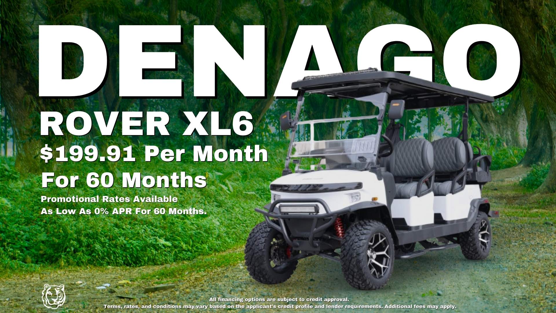 Take the DENAGO®EV Rover XL6 Six-Passenger Golf Cart Off-Road