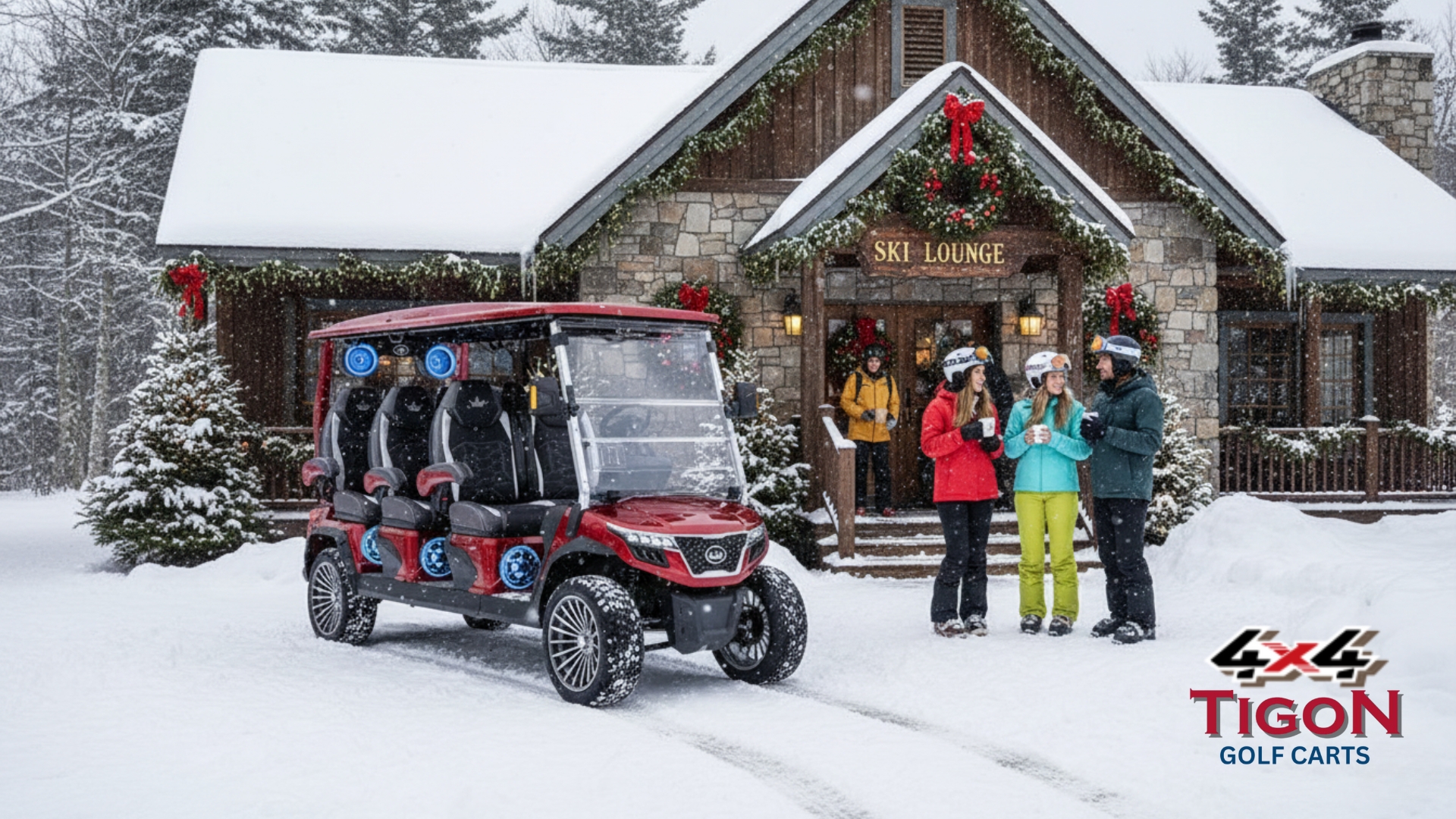 Red EVolution D-MAX XT6 4X4 Electric Golf Cart In Winter